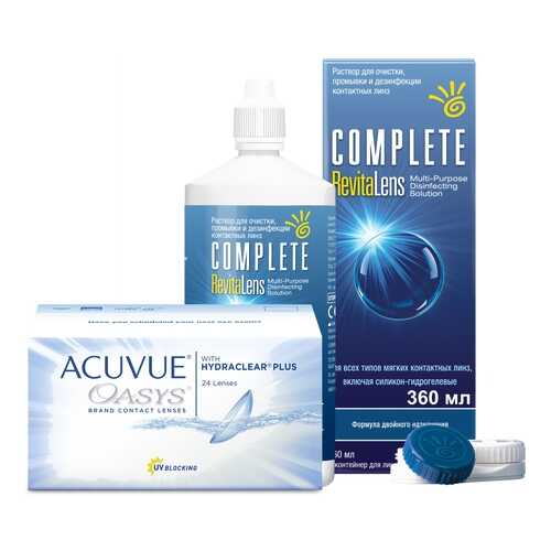 Контактные линзы Acuvue Oasys 24 линзы R 8.4 +4.25 + Раствор Complete RevitaLens 360 мл в Фармленд